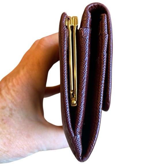 PRADA Maroon Saffiano Leather Flap Close Gold Tone Kisslock Continental Wallet - Picture 10 of 16